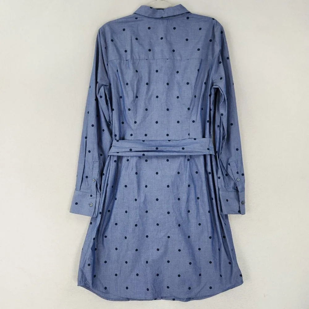 Boden Dress Womens 10 Blue Polka Tie Waist Button Front Modern Shirt Dress NEW - Picture 11 of 12